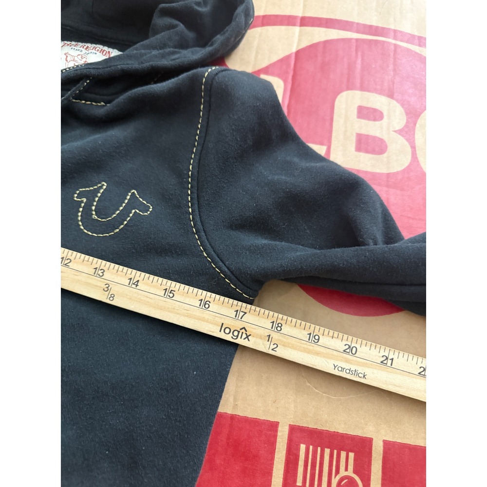 True Religion Womens Black Gold Stitch Buddha World Tour Zip Up Hoodie Small - Picture 4 of 6